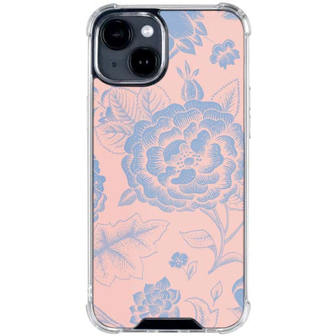 Rose Quartz & Serenity Floral iPhone 15 Clear Case