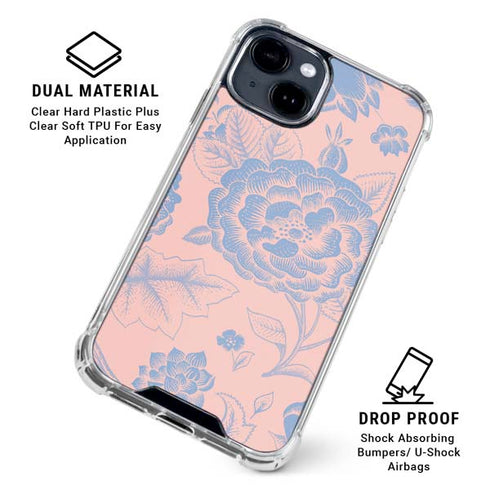 Rose Quartz & Serenity Floral iPhone 15 Clear Case