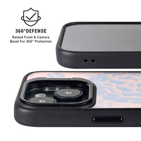 Rose Quartz & Serenity Floral iPhone 15 Kickstand Case