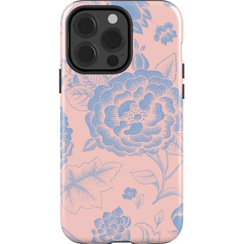 Rose Quartz & Serenity Floral iPhone 15 Pro Impact Case