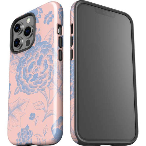 Rose Quartz & Serenity Floral iPhone 15 Pro Impact Case