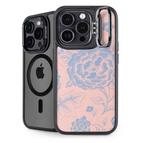 Rose Quartz & Serenity Floral iPhone 15 Pro Kickstand Case