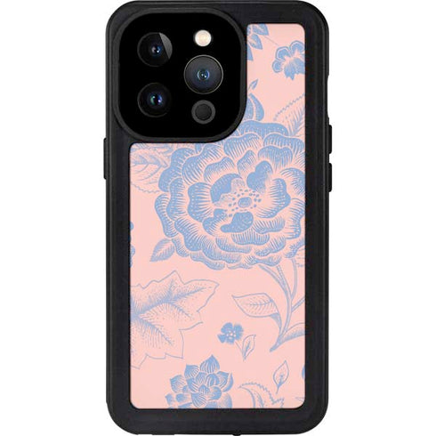 Rose Quartz & Serenity Floral iPhone 15 Pro Waterproof Case