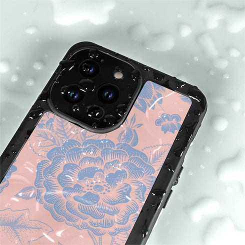 Rose Quartz & Serenity Floral iPhone 15 Pro Waterproof Case