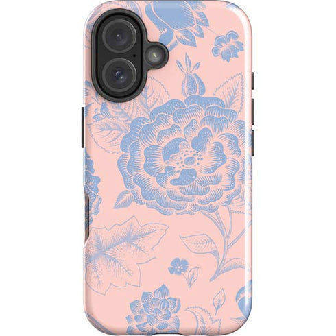 Rose Quartz & Serenity Floral iPhone 16 Plus Impact Case