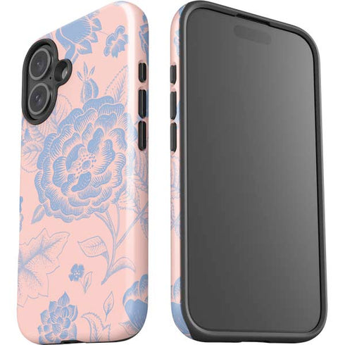 Rose Quartz & Serenity Floral iPhone 16 Plus Impact Case