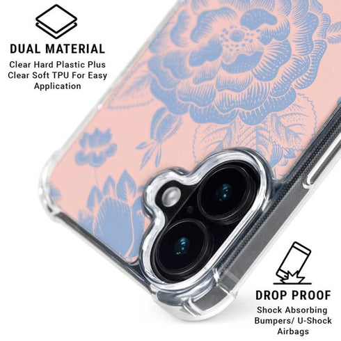 Rose Quartz & Serenity Floral iPhone 16 Plus MagSafe Case