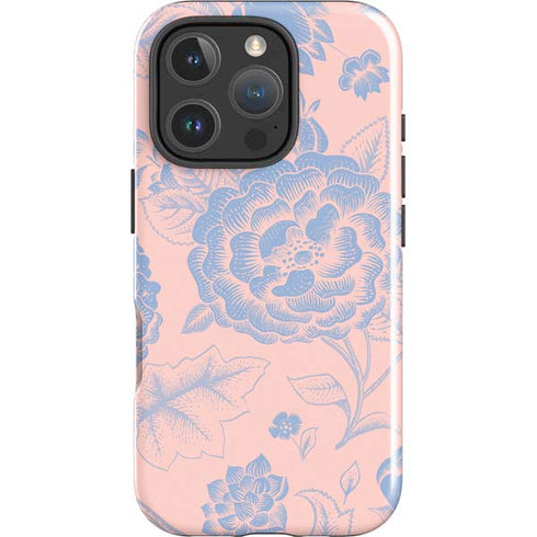 Rose Quartz & Serenity Floral iPhone 16 Pro Impact Case
