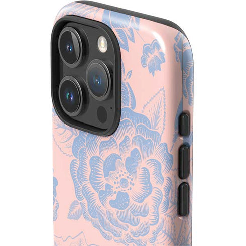 Rose Quartz & Serenity Floral iPhone 16 Pro Impact Case