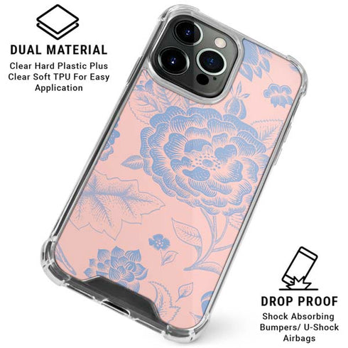 Rose Quartz & Serenity Floral iPhone 16 Pro Max Clear Case