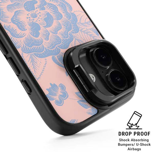 Rose Quartz & Serenity Floral iPhone 17 Kickstand Case