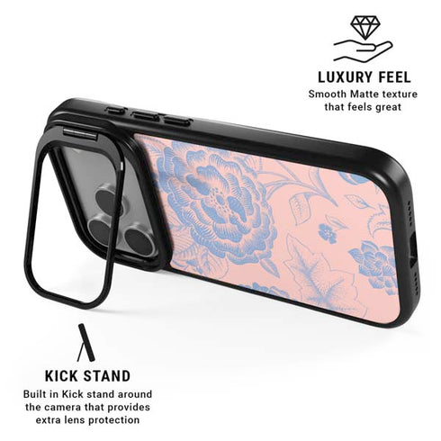 Rose Quartz & Serenity Floral iPhone 17 Pro Kickstand Case