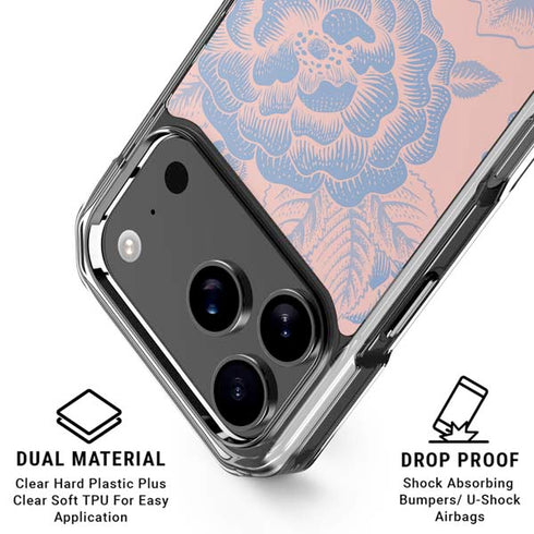 Rose Quartz & Serenity Floral iPhone 18 Pro Clear Case