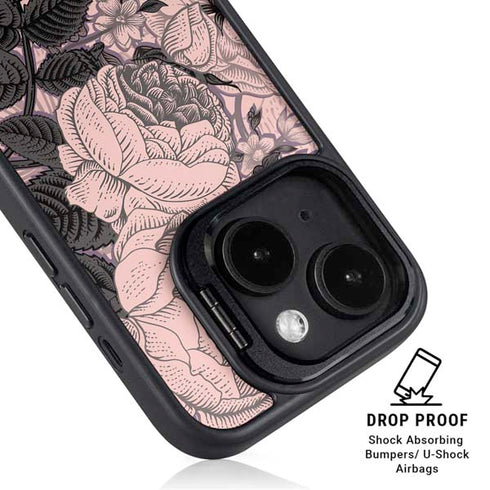 Rose Quartz Floral iPhone 14 Plus Kickstand Case