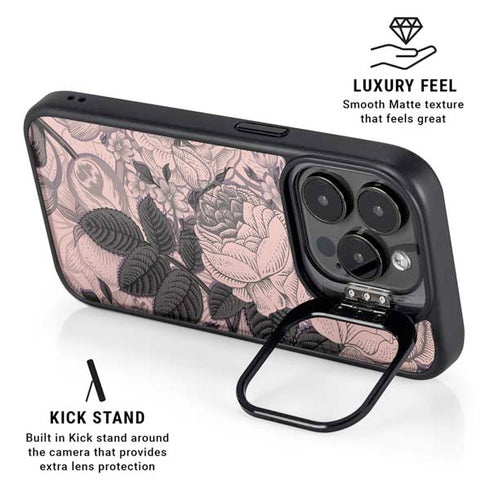 Rose Quartz Floral iPhone 16 Pro Kickstand Case