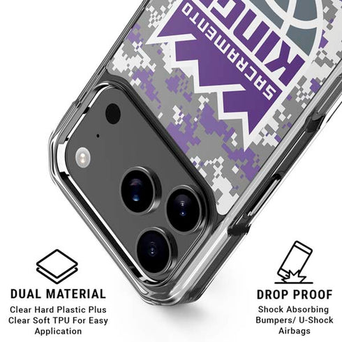 NBA Sacramento Kings Purple Digi Camo iPhone 18 Pro Clear Case
