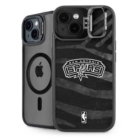 NBA San Antonio Spurs Black Animal Print iPhone 15 Plus Kickstand Case