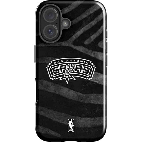 NBA San Antonio Spurs Black Animal Print iPhone 16 Plus Impact Case