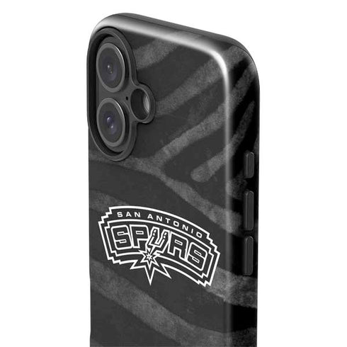 NBA San Antonio Spurs Black Animal Print iPhone 16 Plus Impact Case