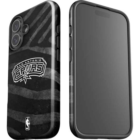NBA San Antonio Spurs Black Animal Print iPhone 16 Plus Impact Case