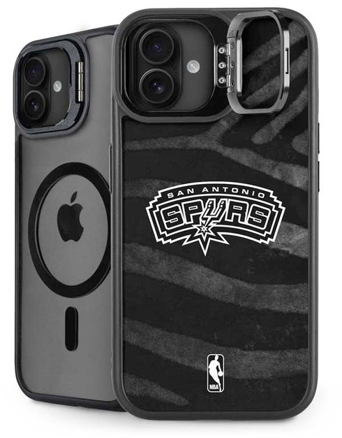 NBA San Antonio Spurs Black Animal Print iPhone 16 Plus Kickstand Case