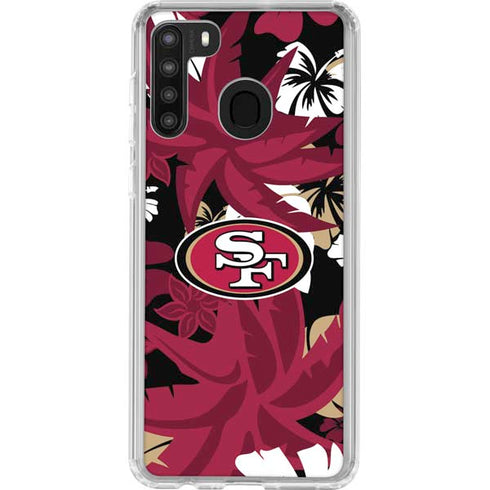 NFL San Francisco 49ers Tropical Print Galaxy A21 Clear Case