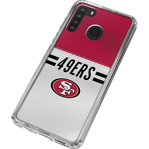 NFL San Francisco 49ers White Striped Galaxy A21 Clear Case