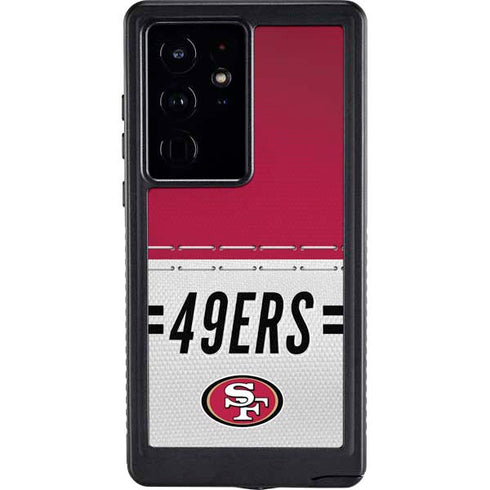 NFL San Francisco 49ers White Striped Galaxy S24 Ultra Waterproof Case