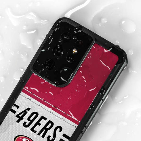 NFL San Francisco 49ers White Striped Galaxy S24 Ultra Waterproof Case