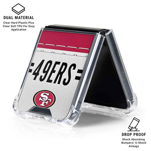 NFL San Francisco 49ers White Striped Galaxy Z Flip6 Clear Case