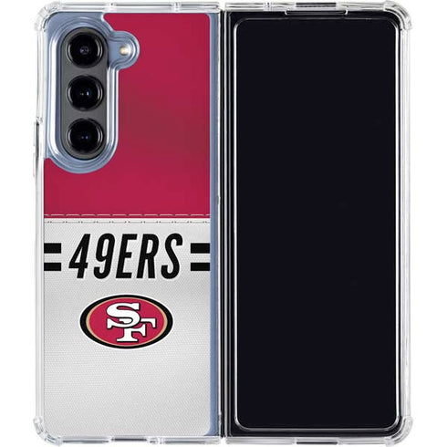 NFL San Francisco 49ers White Striped Galaxy Z Fold5 5G Clear Case