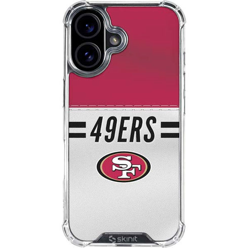 NFL San Francisco 49ers White Striped iPhone 16 Plus Clear Case
