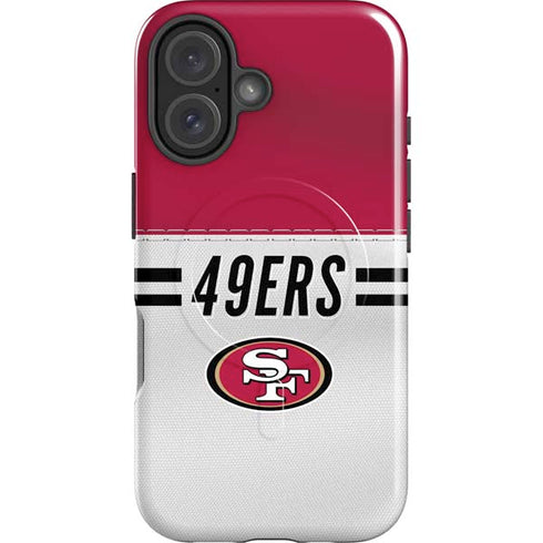 NFL San Francisco 49ers White Striped iPhone 16 Plus Magsafe Impact Case