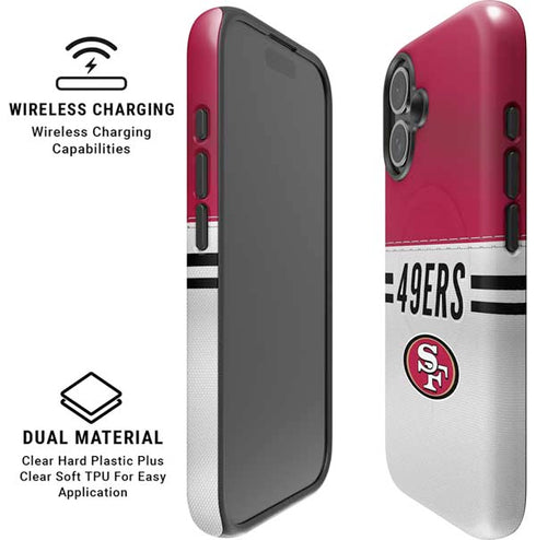 NFL San Francisco 49ers White Striped iPhone 16 Plus Magsafe Impact Case