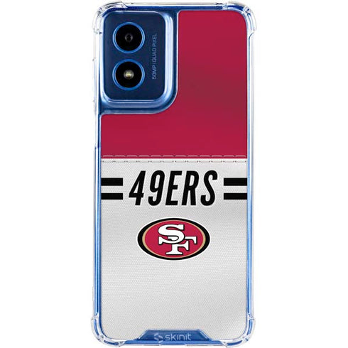 NFL San Francisco 49ers White Striped Moto G Play 4G (2024) Clear Case