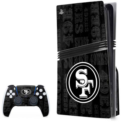 NFL San Franciso 49ers Black & White PS5 Pro Disk Bundle Skin