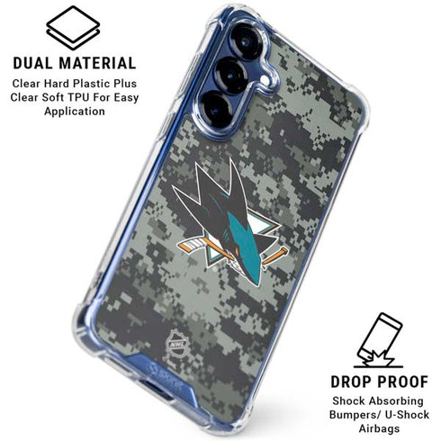 NHL San Jose Sharks Camo Galaxy S25 Clear Case