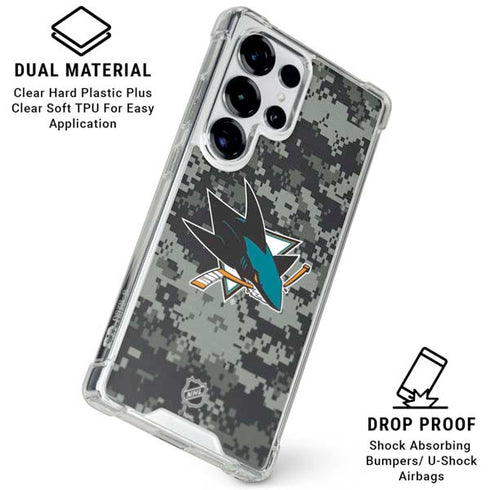 NHL San Jose Sharks Camo Galaxy S25 Ultra Clear Case