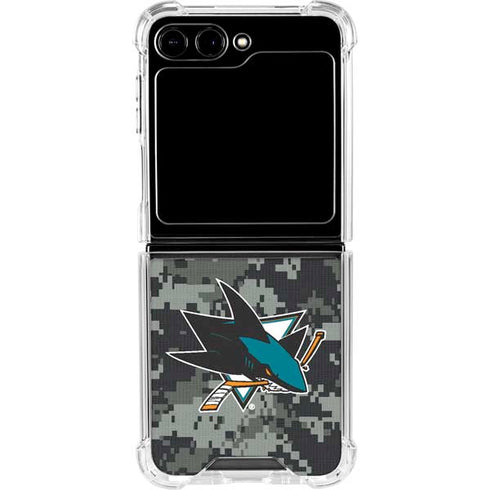 NHL San Jose Sharks Camo Galaxy Z Flip6 Clear Case