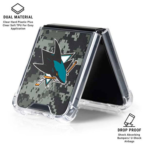 NHL San Jose Sharks Camo Galaxy Z Flip6 Clear Case