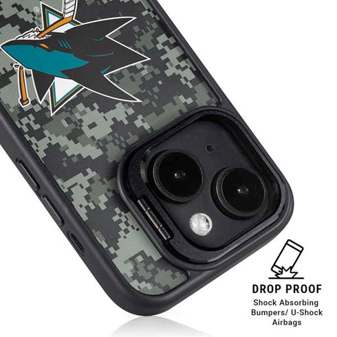 NHL San Jose Sharks Camo iPhone 15 Kickstand Case