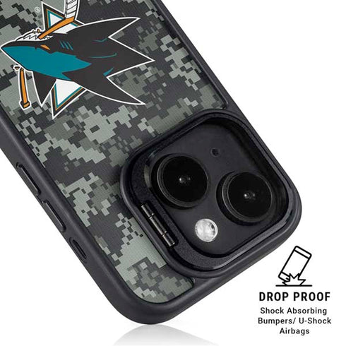 NHL San Jose Sharks Camo iPhone 15 Plus Kickstand Case