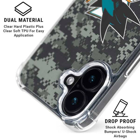 NHL San Jose Sharks Camo iPhone 16 Clear Case