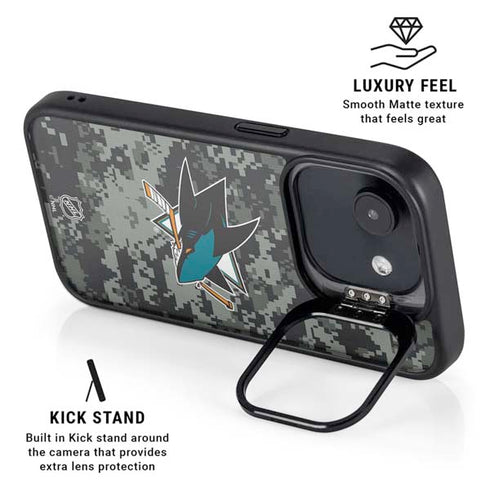 NHL San Jose Sharks Camo iPhone 16e Kickstand Case