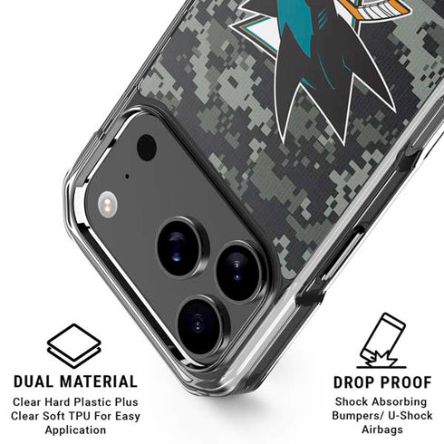 NHL San Jose Sharks Camo iPhone 18 Pro Clear Case