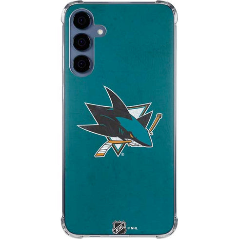 NHL San Jose Sharks Distressed Galaxy A55 5G Clear Case