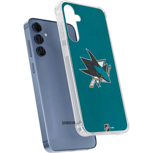 NHL San Jose Sharks Distressed Galaxy A55 5G Clear Case