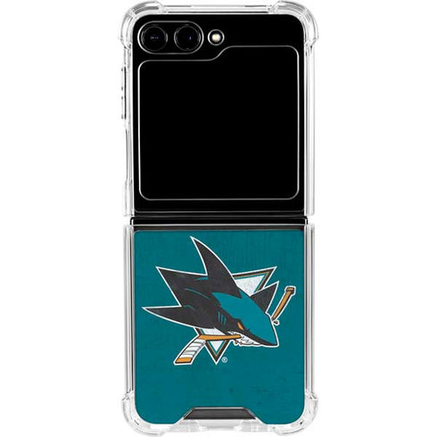 NHL San Jose Sharks Distressed Galaxy Z Flip6 Clear Case