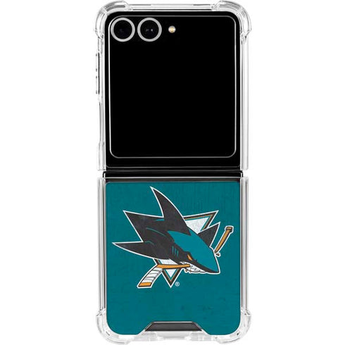 NHL San Jose Sharks Distressed Galaxy Z Flip7 Clear Case