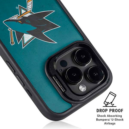 NHL San Jose Sharks Distressed iPhone 14 Pro Kickstand Case